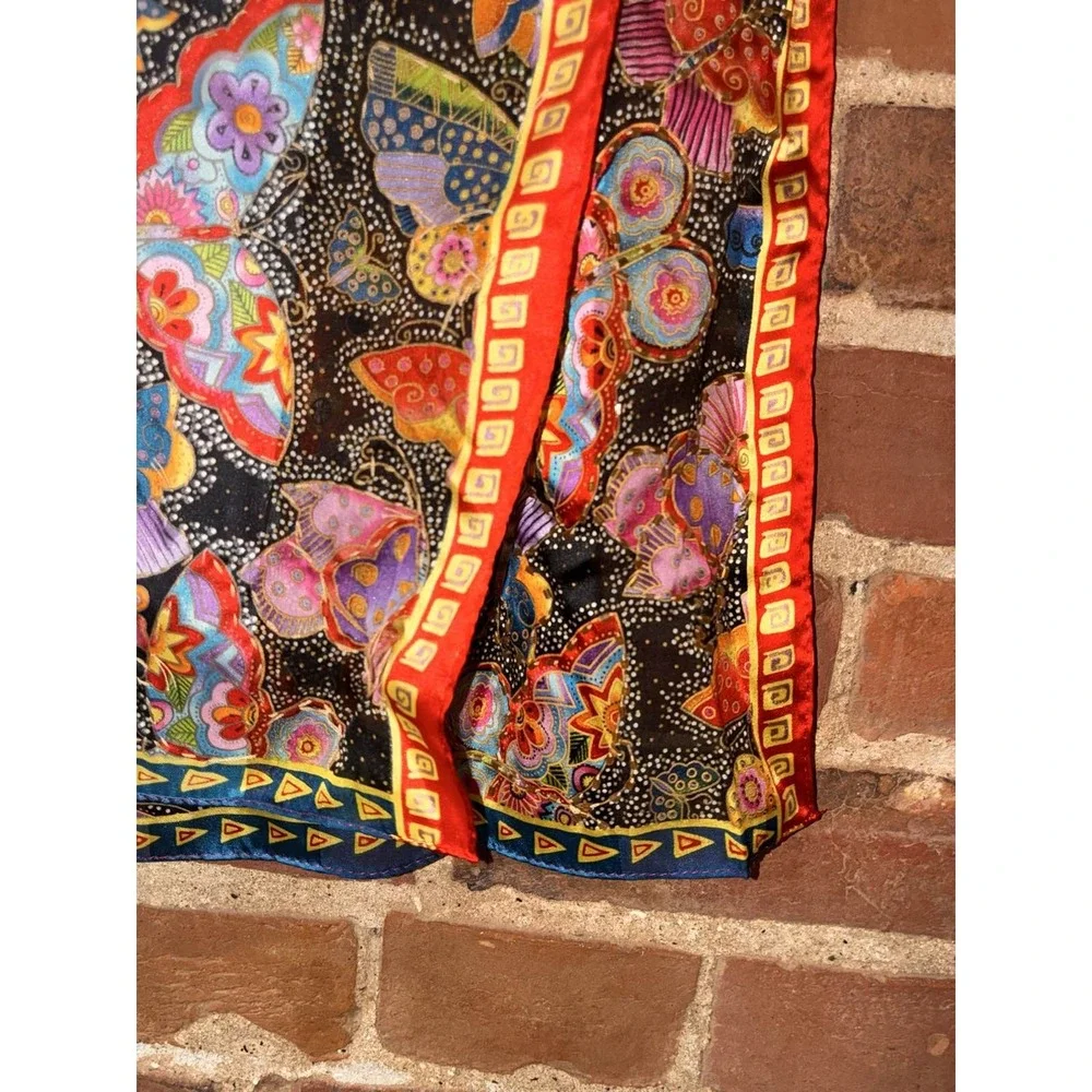 Laurel‎ Burch Silk Scarf Summer Butterflies Colorful Artistic